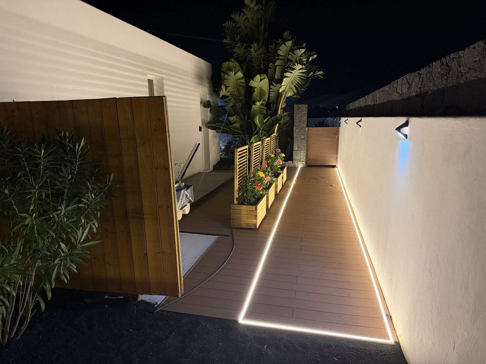 Entrée avec éclairage LED et plantes